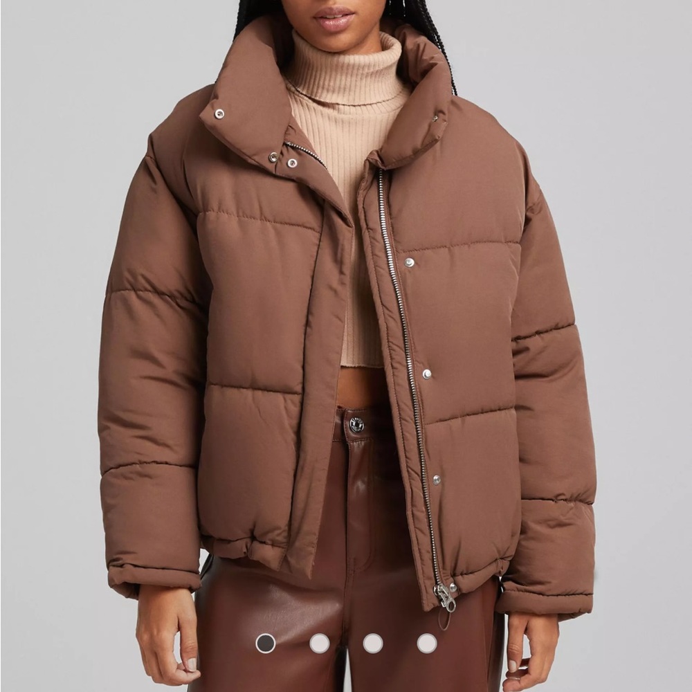 Bershka oversized padded puffer jacket in brown